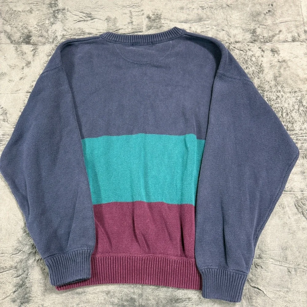Eddie Bauer Mens XL Vintage Colorblock Crewneck Sweater Navy Teal Burgundy‎ - Picture 7 of 9